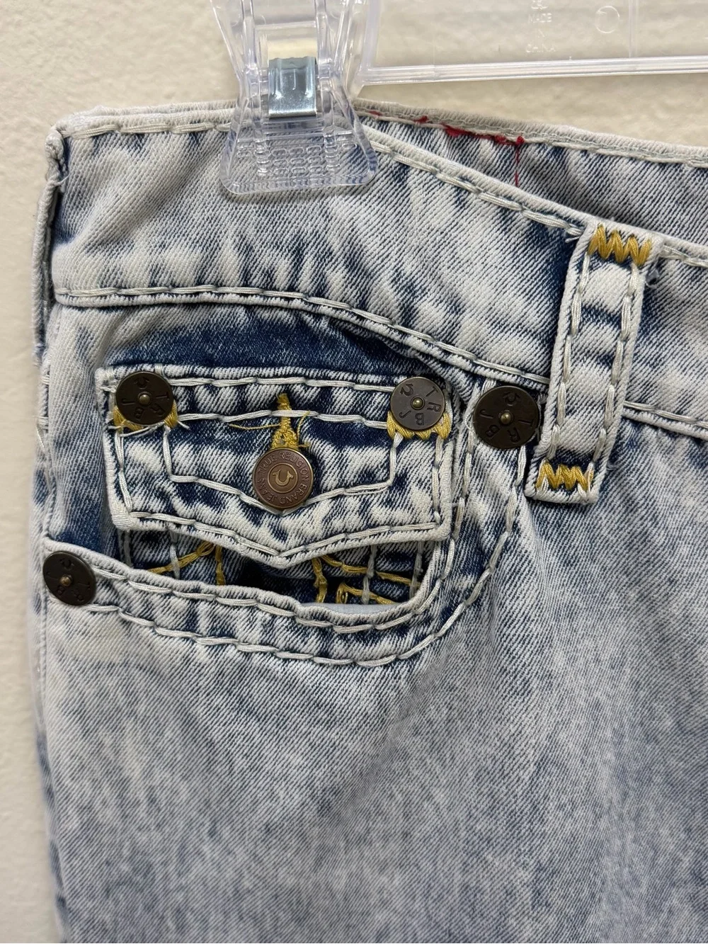 True Religion Ricky Relaxed Straight Jeans - Light Blue & White